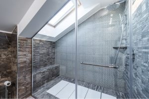 New glass shower enclosure at a bathroom in Naperville, Illinois